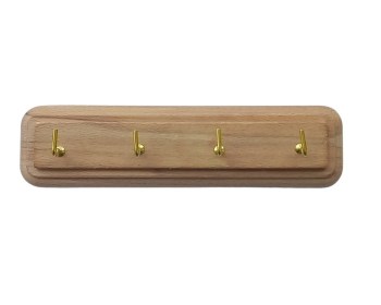 Αυτοκόλλητο ξύλινο κρεμαστράκι τοίχου με 4 γατζάκια φυσικό χρώμα 18*4,5εκ